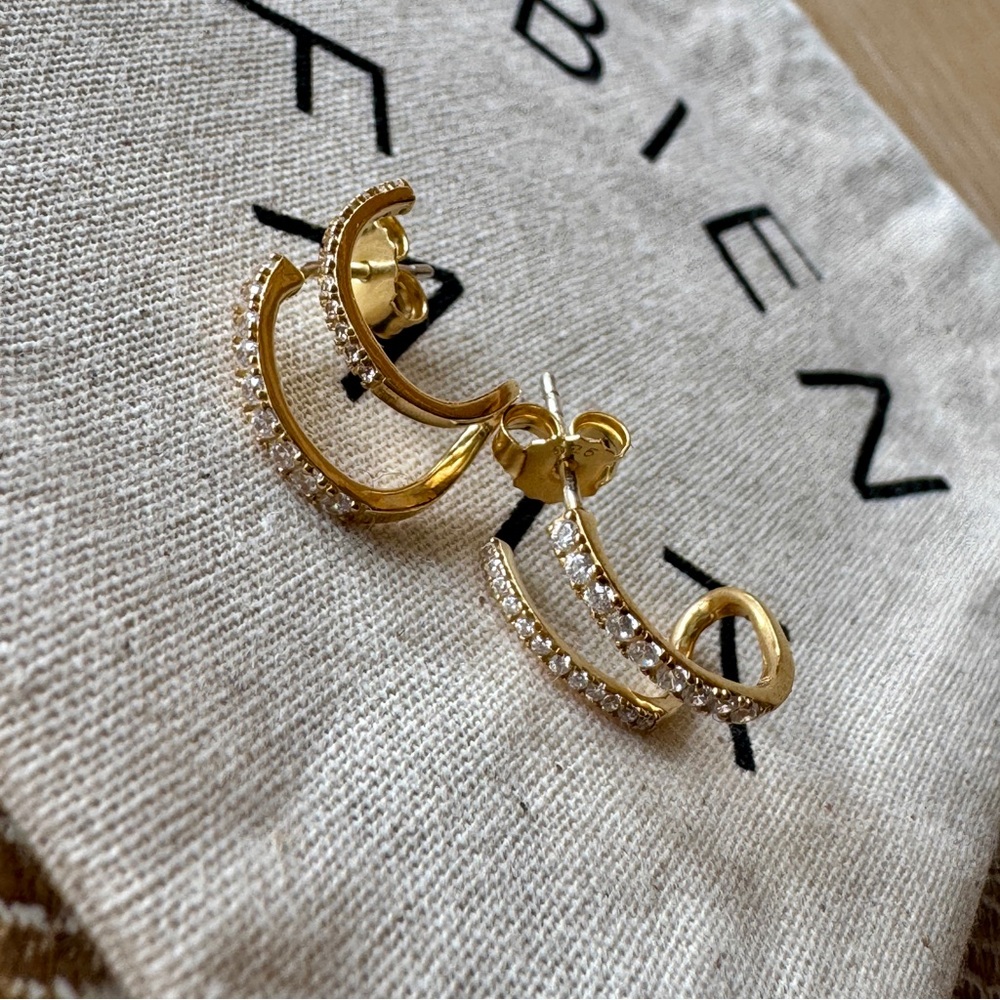 NWT! | MADEWELL Demi-Fine Pavé Double Hoop Earrings, 14k Gold - Picture 4 of 15